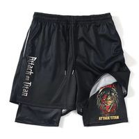Anime Attack on Titan 2 in 1 Gym Workout Shorts for Men Quick Dry Stretchy Athletic Compression Shorts Fitness Running Jogging