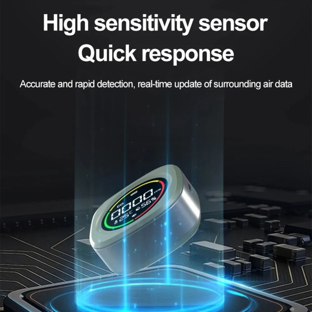 3 in 1 Carbon Monoxide Detector High Definition LCD Display Magnetic Temperature Humidity Detector Rechargeable