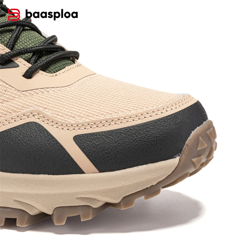 Baasploa Men Hiking Shoes Leather Outdoor Sneakers Anti Splash Water New Fashion Comfort Walking Shoes Non-Slip Outdoor Lace-Up