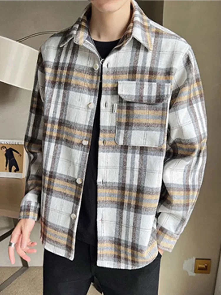 

Trendy Plaid Long Sve Men's irt Casual Versatile Autumn Faionable Youth Polyester Lightweight Iron Free Loose Fit