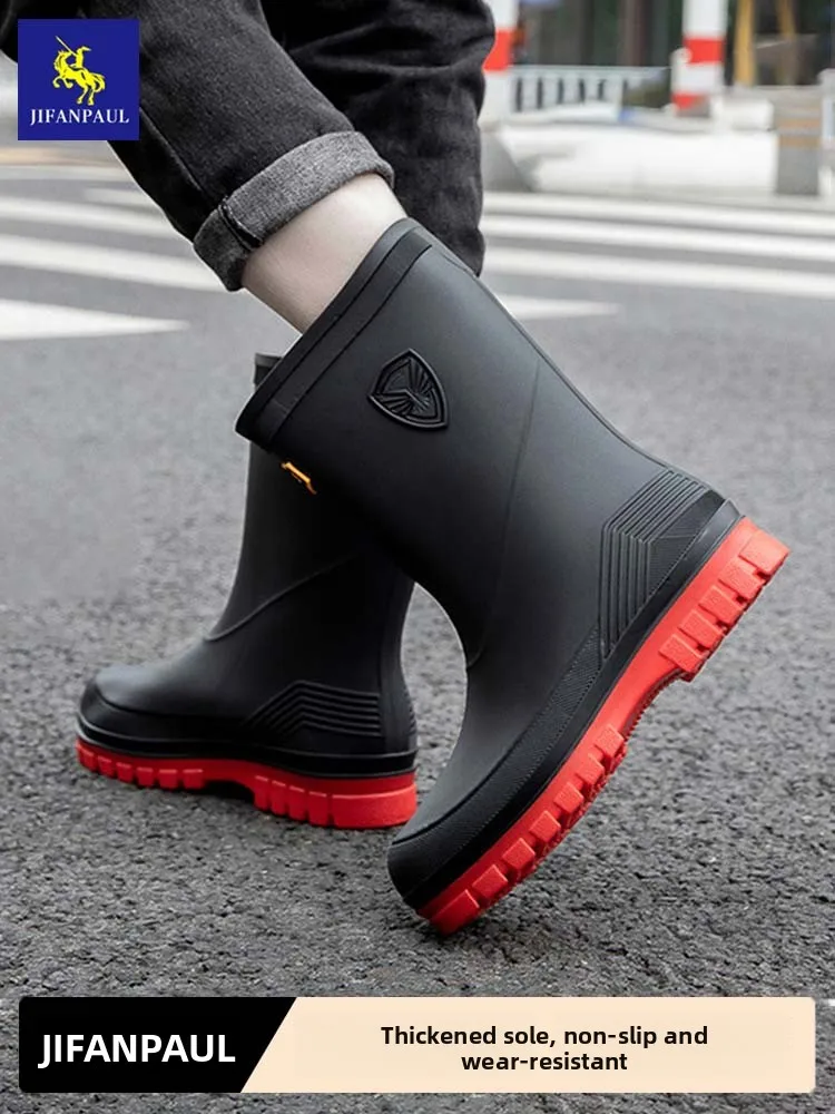 

Мужские рабочие ботинки до середины икры, водонепроницаемые, противоскользящие, очень охрана труда, Rain oes JIFANPAUL, брендовая всесезонная пластиковая подошва