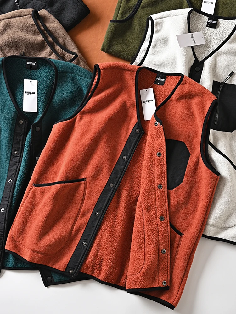 

Мужской повседневный универсальный бархатный жилет с подкладкой из ягненка, ветрозащитный, простой японский базовый слой, осенняя мода...