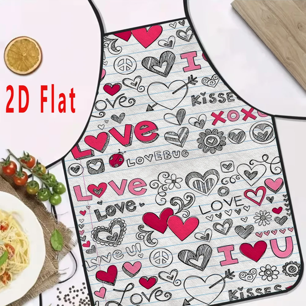 

Фартук с 2D-принтом в виде романтического сердца, 60x80 см, для кухни/ресторана, для барбекю, прочный и легко моется, 1 шт.