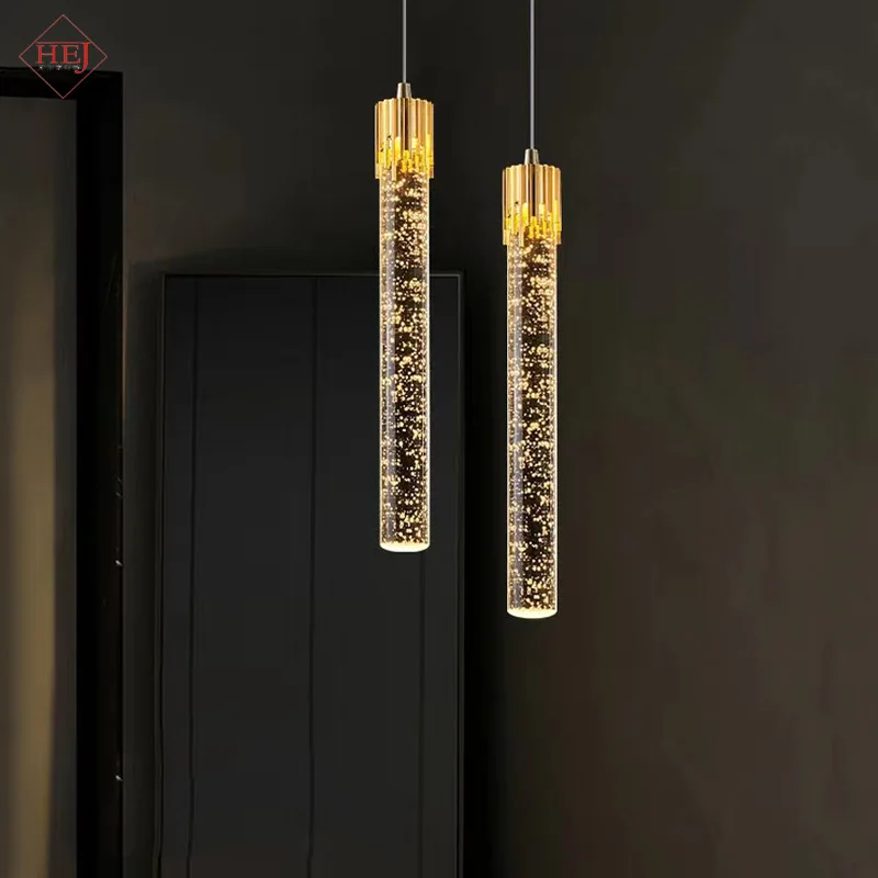 Gold Bubble Crystal LED Chandelier Modern Simple Pendant Hanging Lamp for Kitchen Dining Room Bedside Decor Cord Spotlight