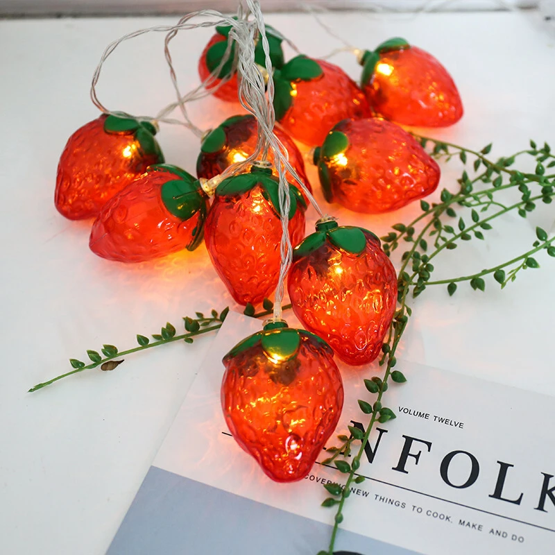 Strawberry LED String Lights Cute Fruit Fairy Lights Battery Powered Decorative Lamp for Home Bedroom Party Holiday Garden Decor