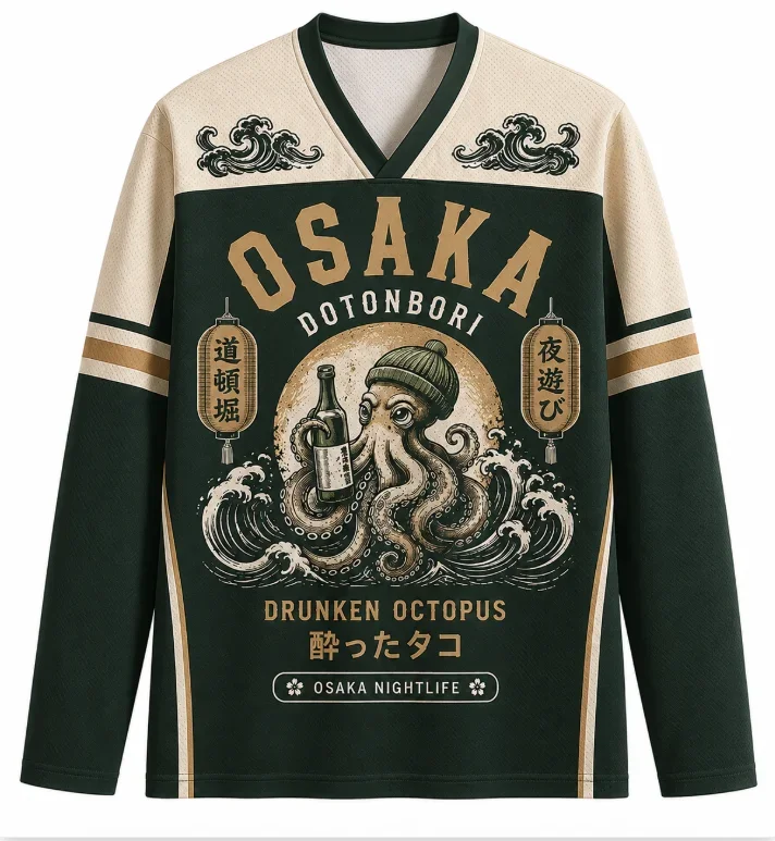 2026 Japanischer Stil Oktopus-Muster 3D-Druck Langarm-T-Shirt mit V-Ausschnitt für Männer und Frauen Street-Punk-Stil Outdoor-Freizeit-Oberteil – Detail 3