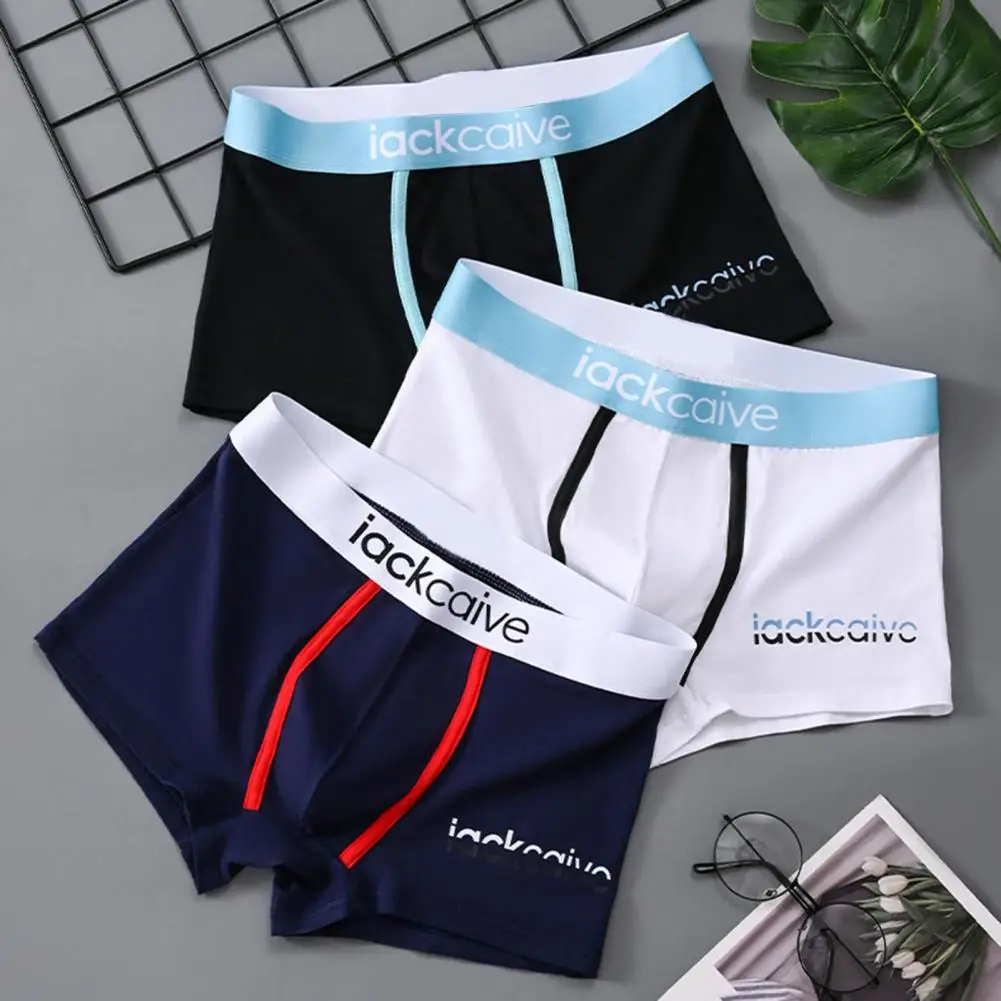 Men Boxer Briefs Wide Waistband Mid-rise Letter Print Shorts Underwear Moisture-Wicking U-convex Sport Panties Мужские Шорты.