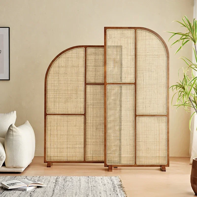 

Solid wood rattan screen combination small apartment living room creative partition wall movable new Chinese zen seat screen