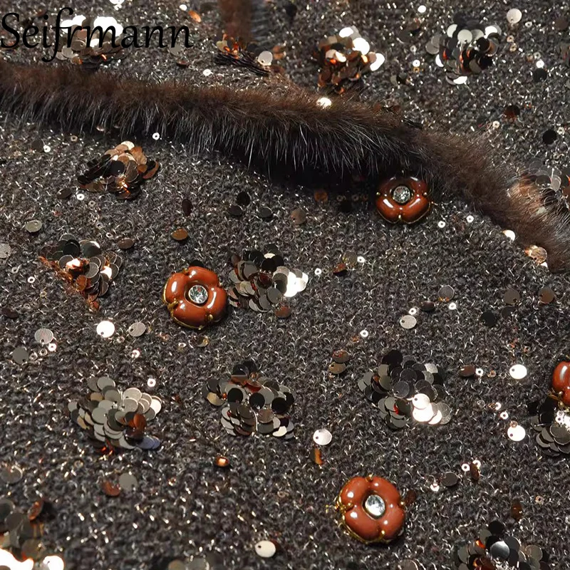 Seifrmann 2026 ربيع المرأة الجديدة المألوف طوق كم طويل بريق صف مزدوج مشبك الخصر كليب القطن معطف سميك