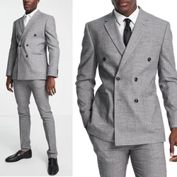 New Gray Men' s Suit 3 Pieces Blazer VestPants Double Breasted Jacket Fashion Tuxedo Business Modern Wedding Groom Costume Homme