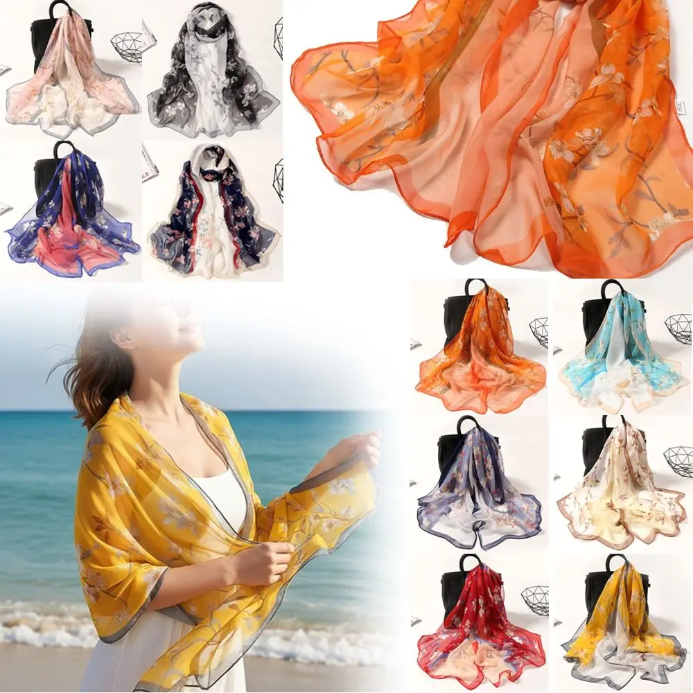 

Gradient Color Chiffon Scarf Georgette Luxury Brand Designer Long Shawl Wrap Lotus leaf Simulation Silk Scarf