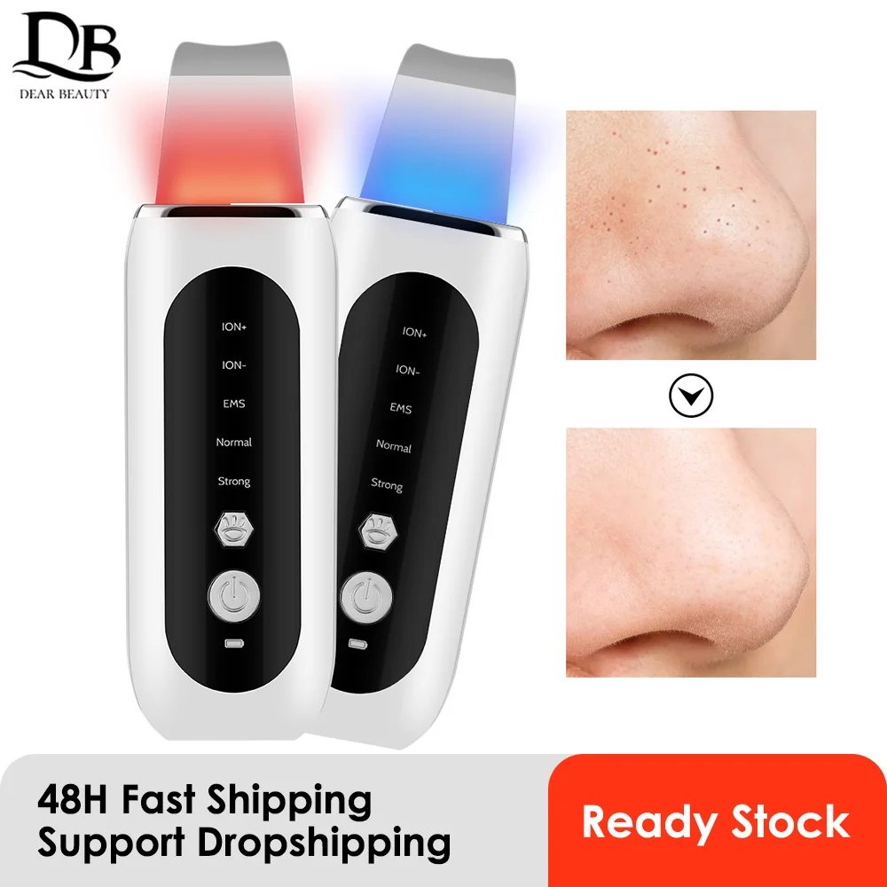 Ultrasonic Skin Scrubber EMS Microcurrent Face Lifting Machine LED Red&Blue Light Blackhead Remover Deep Facial Cleaning Device