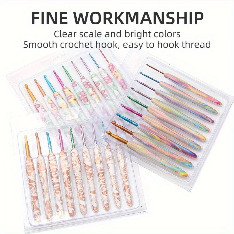 Warmes Häkelnadel-Set in 9 Größen, ergonomisches Häkelnadel-Set aus TPR + Metall für arthritische Hände, Häkelnadel-Set, DIY-Strickhandwerk