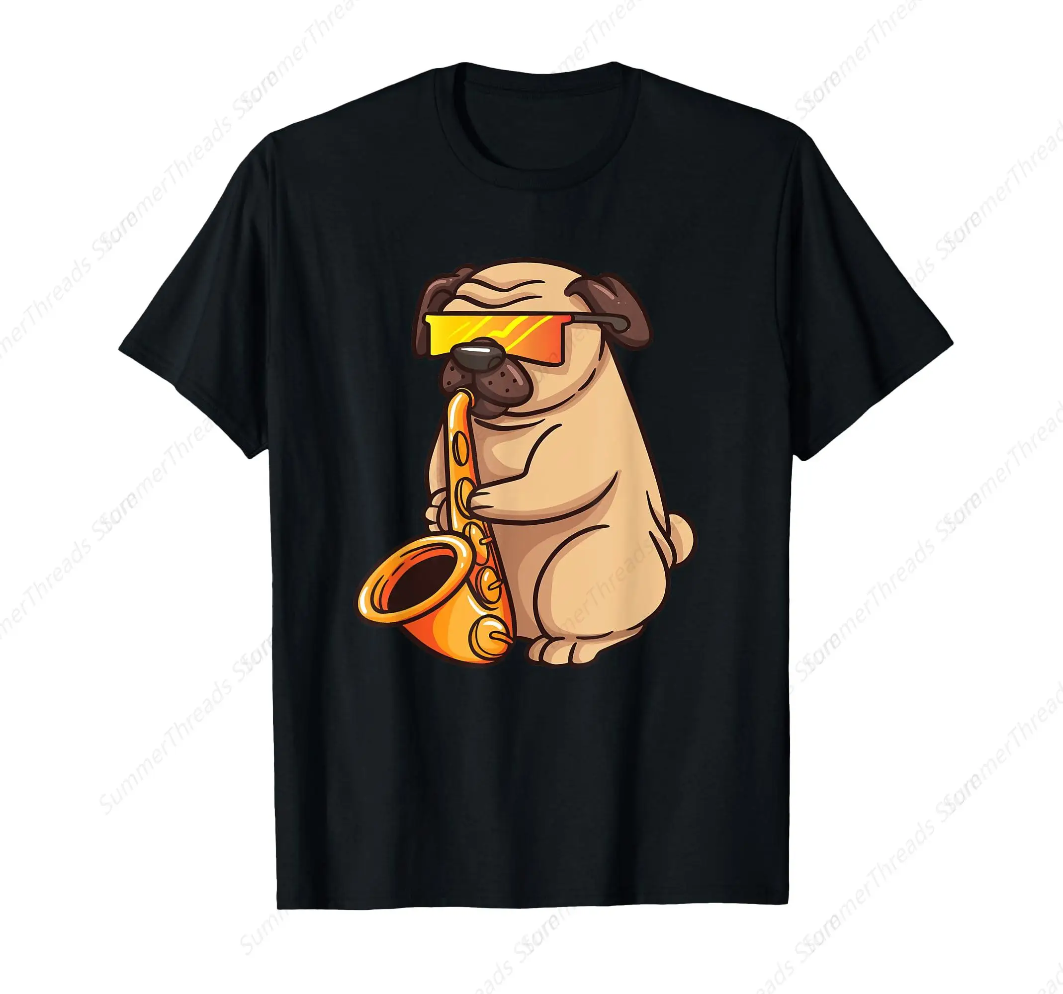 

Saxophone Player Pug Jazz Band Music And Dog Lovers Gift Men Women Girls Kids T-Shirt