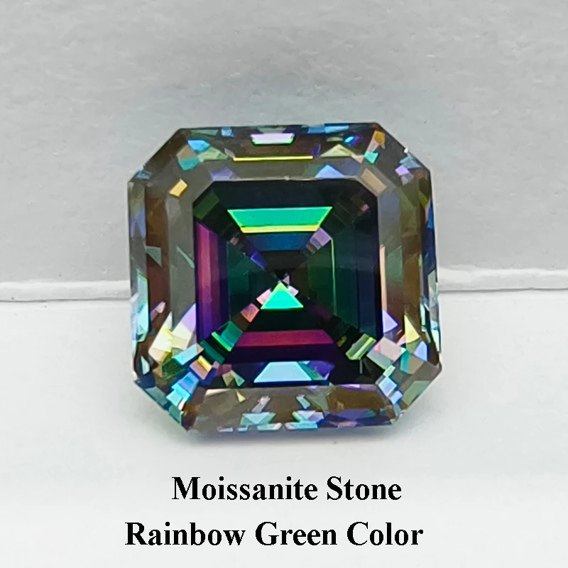 

Moissanite Stone Asscher Cut Rainbow Green Color Lab Grown Moissanite 0.5CT-5CT Jewelry Pass Diamond Tester With GRA Certificate