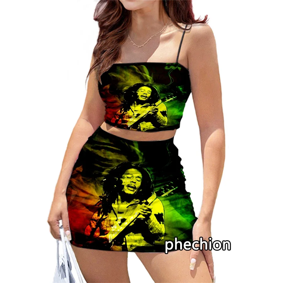 Imagem -05 - Phechion Moda 3d Imprimir Bob Marley Feminino Clube Outfits Sexy Sling Tubo Topos e Vestido Curto Peças Conjuntos de Vestido K27