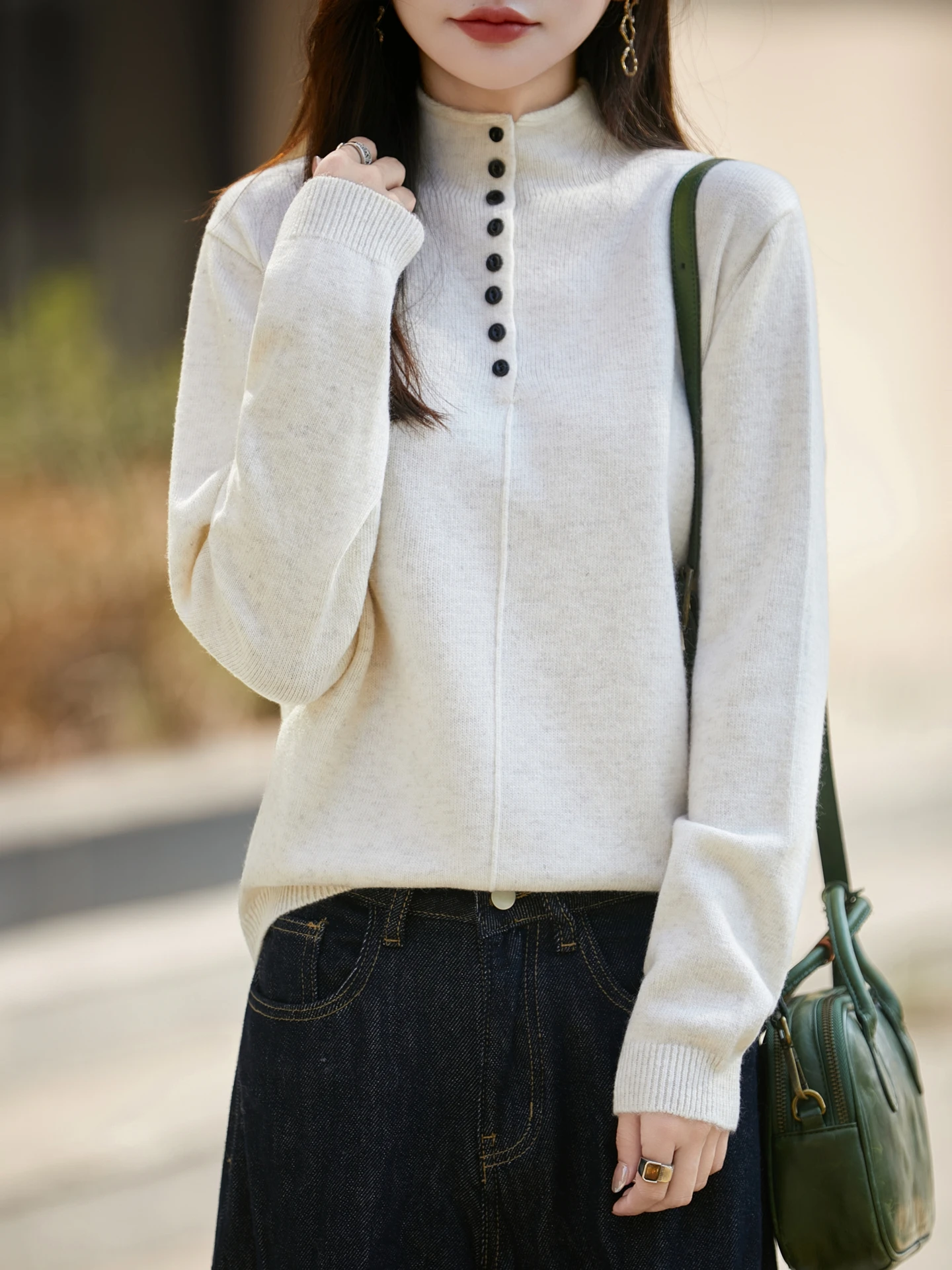 الخريف الشتاء Thiened فضفاضة عارضة عالية Ne سترة المرأة زر تصميم الداخلية irt قاعدة طبقة لينة مريحة تريكو #1