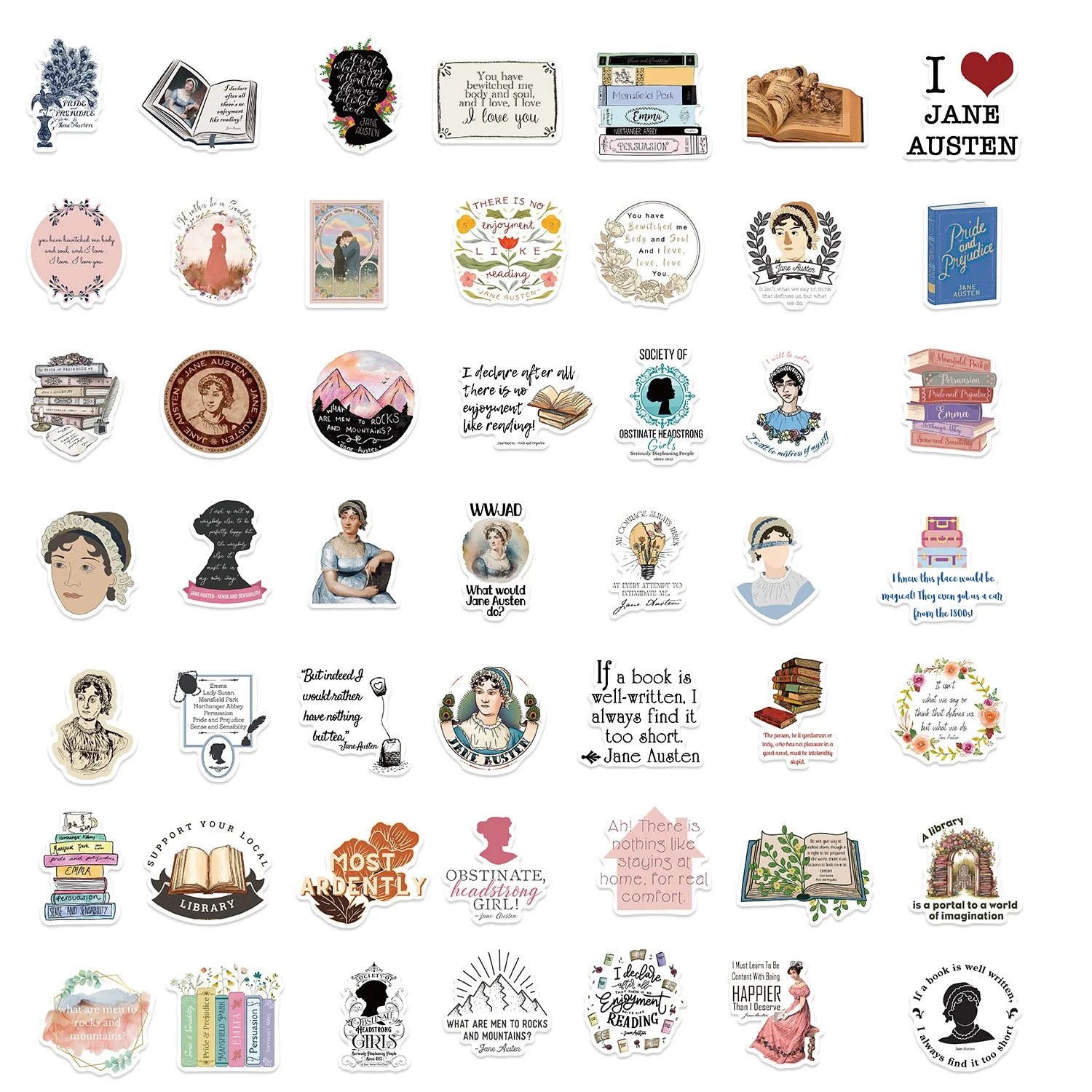 10/50 pz Novelist Jane Austen adesivi Classic Novel frase decalcomanie Scrapbooking diario viaggio bagagli telefono adesivo impermeabile