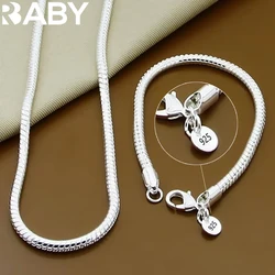40-60cm 925 sterling Silver solid 3MM Chain Snake Necklace Bracelet Fashion Jewelry For Women Men Sets Charm Wedding