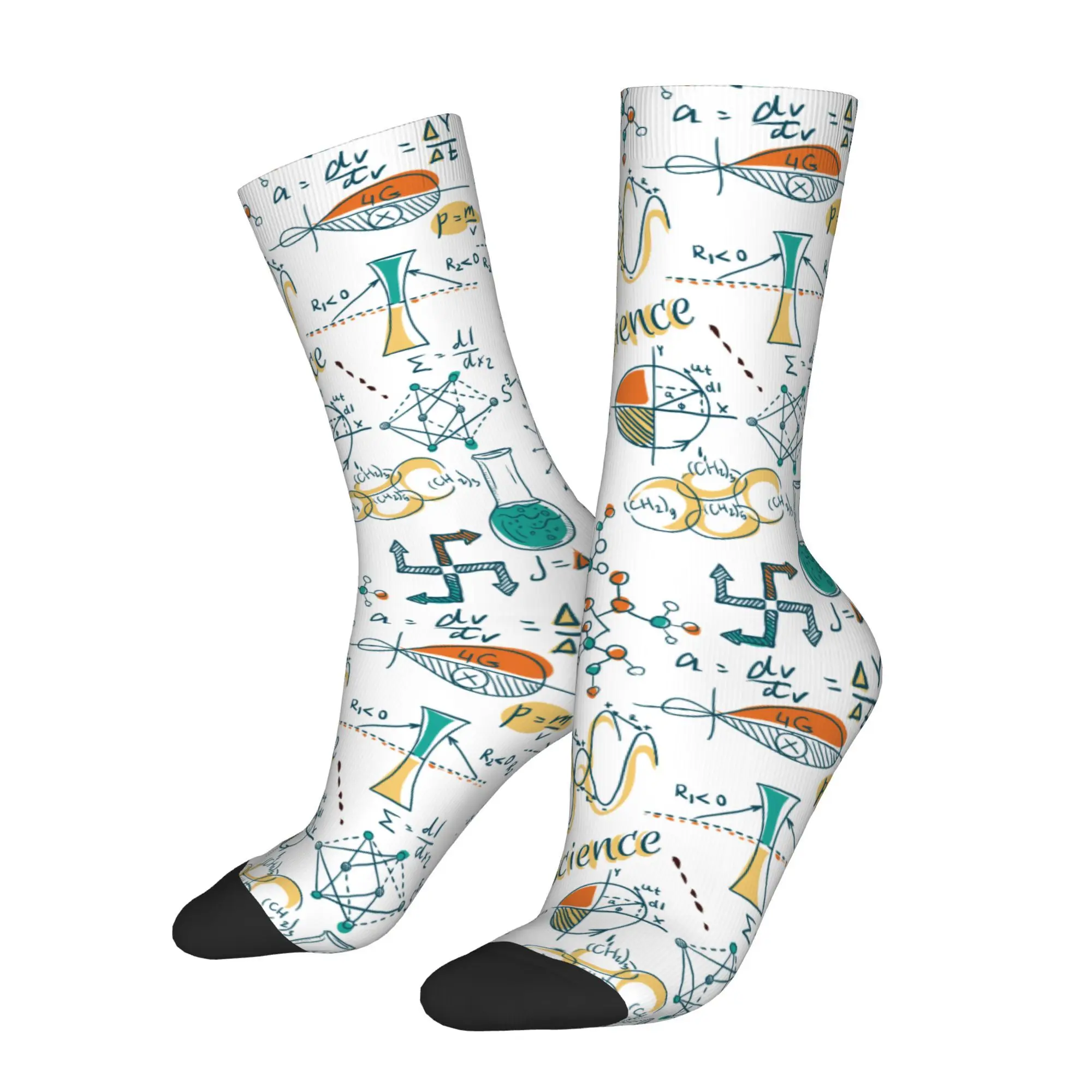 1pc Science Lab Objects Doodle Vintage Style  Printed Men's Socks Novelty Hip Hop Harajuku Pattern Crew Sock Casual Gift