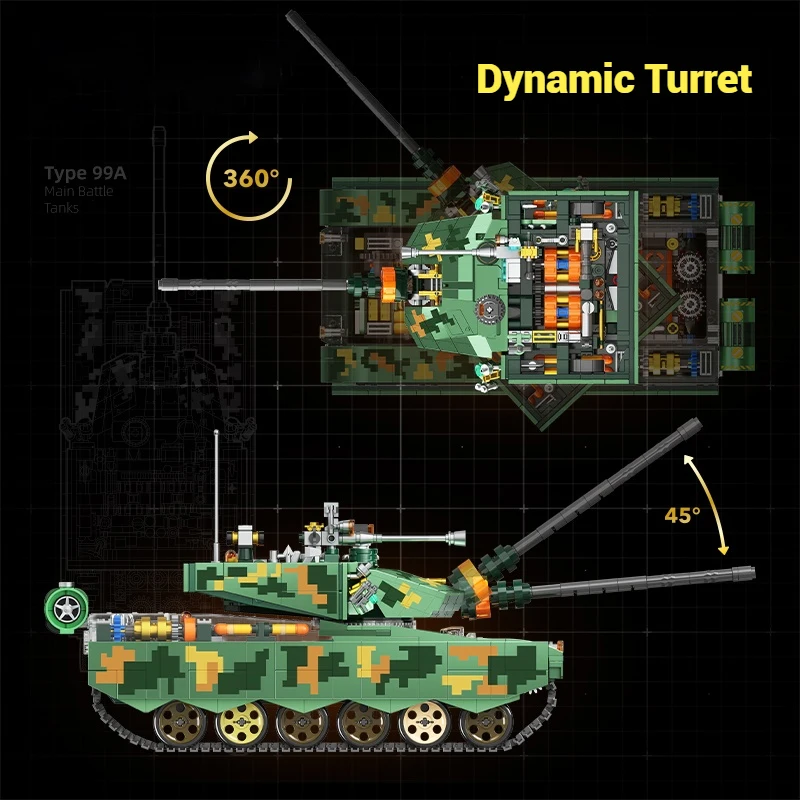 99A 군용 탱크 창의적인 홈 장식 모델 조립 장난감 블록 어린이 생일 스마트 장난감 선물