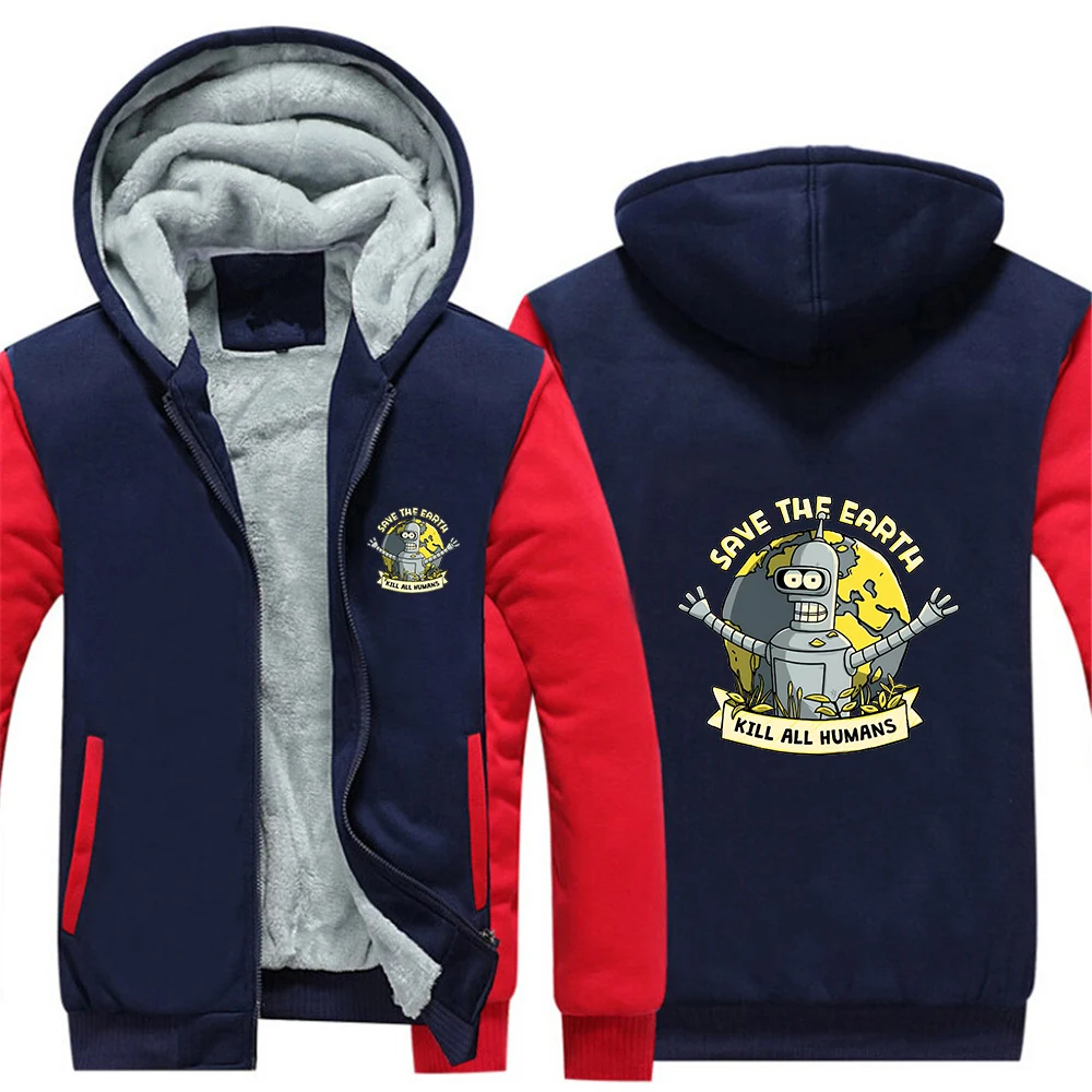 

Tailored Fit Popular Hoodies Thicken Coat Fit Autumn Winter Save the Planet Kill All Humans Graphic Patchwork Designer Jacket