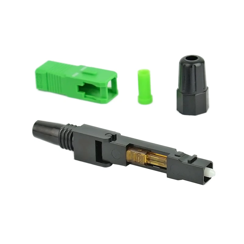 Embedded SC APC Fiber Optic Fast Connector, FTTH Single Mode Fiber Optic, Quick Connector Green Adapter, Field Assembly