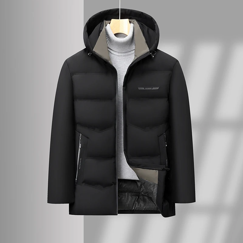 Men's Luxury Hooded Padded Jacket Winter Warm Outerwear Zipper Coat Fashion Casual Business Classic Versatile Trend Men's Cloth