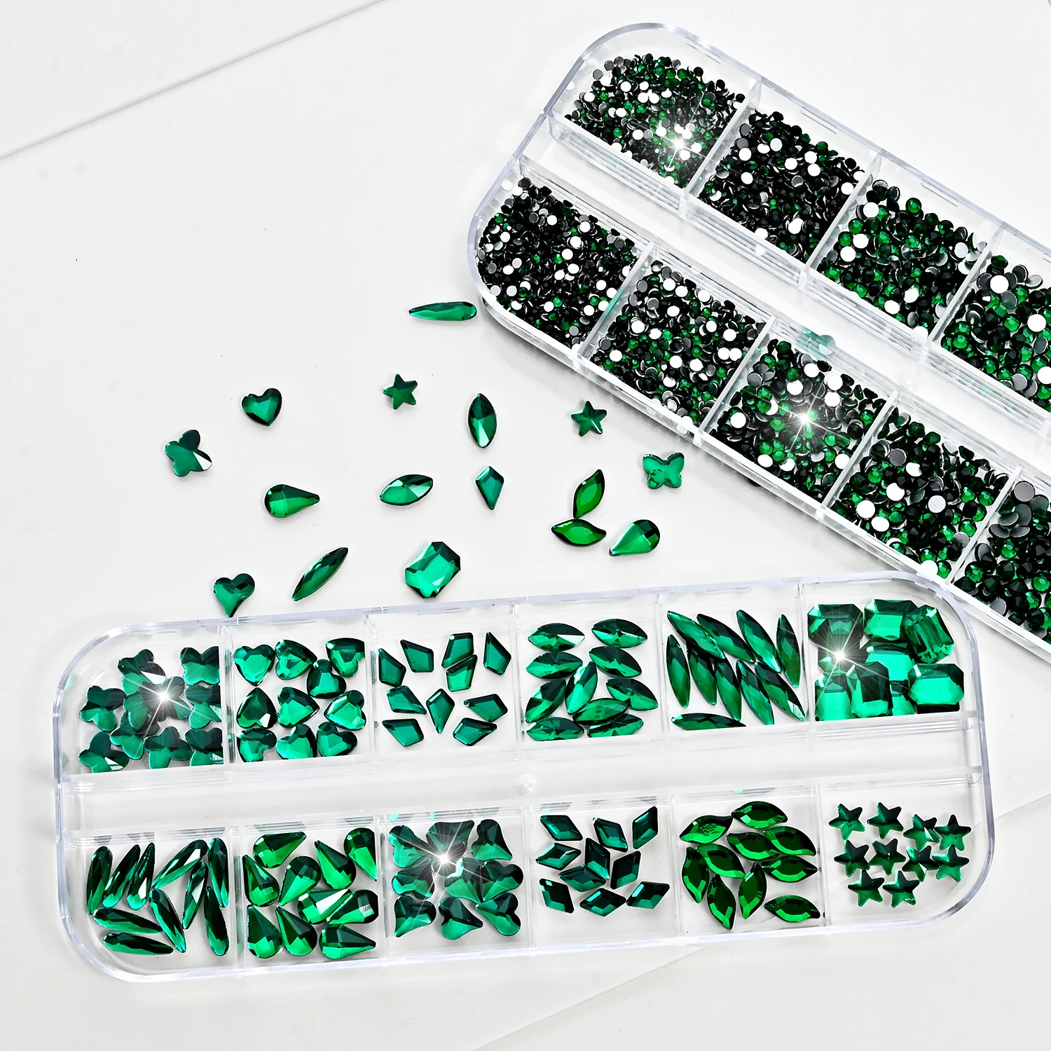 Nail Art Emerald Green - 2Boxes Emerald Green Nail Crystal Rhinestones