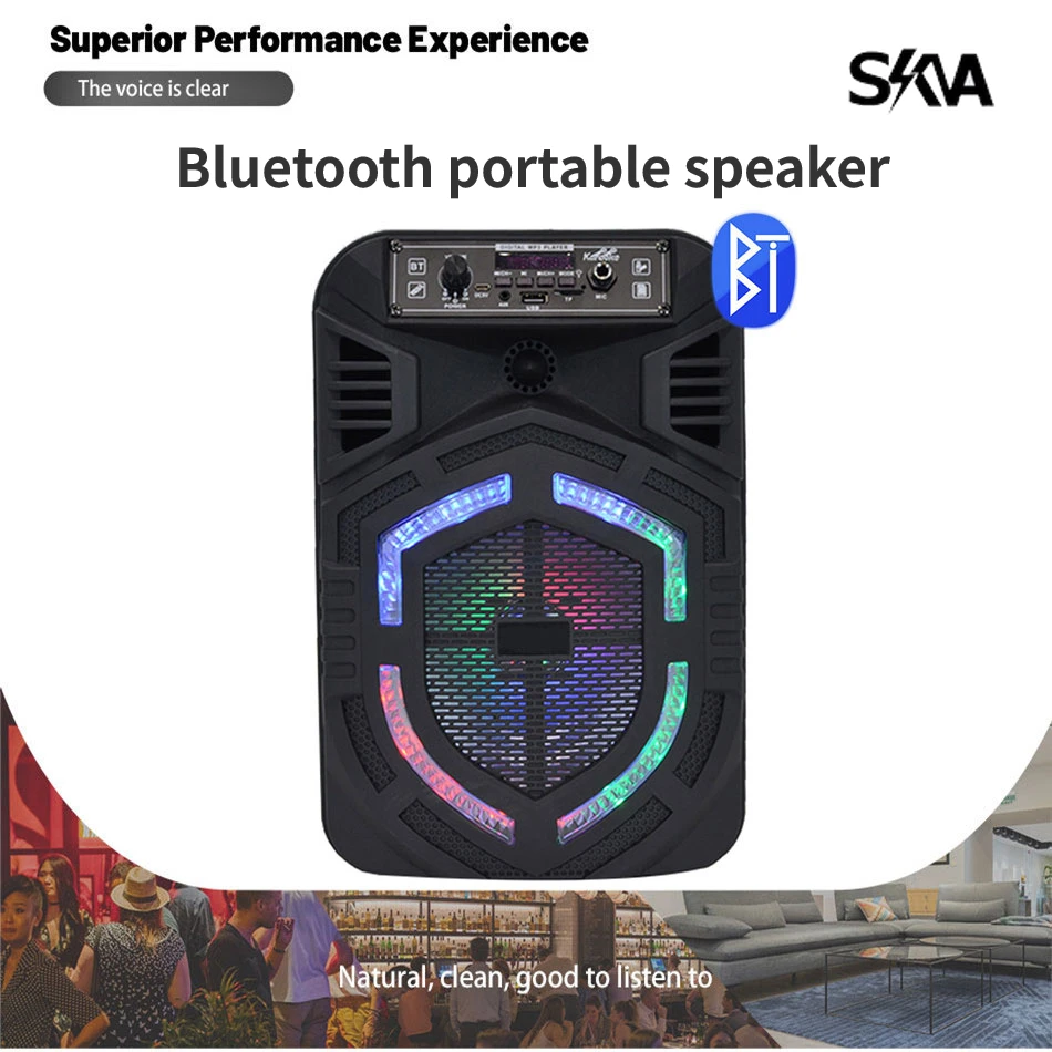 

8 Inch Bluetooth Speaker Big Power Portable Outdoor Loudspeaker Stereo Surround Audio with Wired Microphone Sound Box