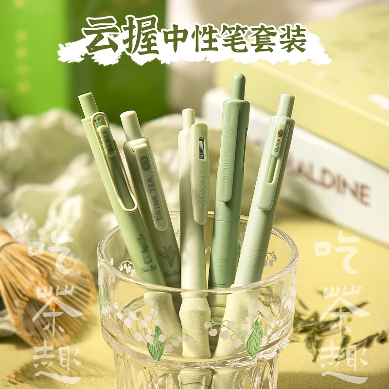 قلم جل بلمسة ناعمة من السلسلة الخضراء للطلاب ، أدوات مكتبية سوداء لإعادة الملء ، أدوات مكتبية ومستلزمات مدرسية ، جديد ، قلم كتابة ، 5 في العبوة #4
