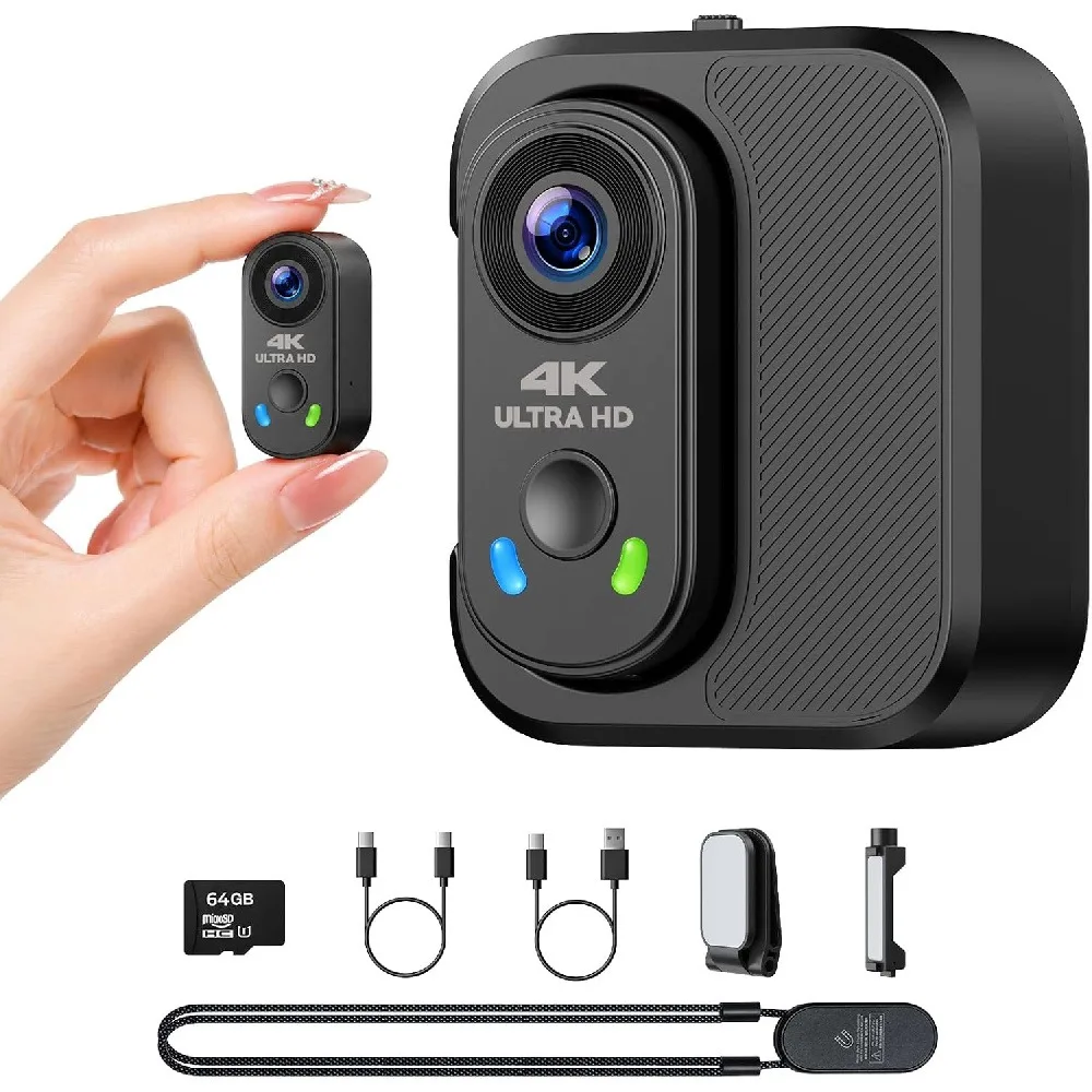 4K Mini Body Camera Thumb POV Cam Action Camera Charging Hands-Free Recording Sports Helmet Camera for Cycling Motorcycle Vlog