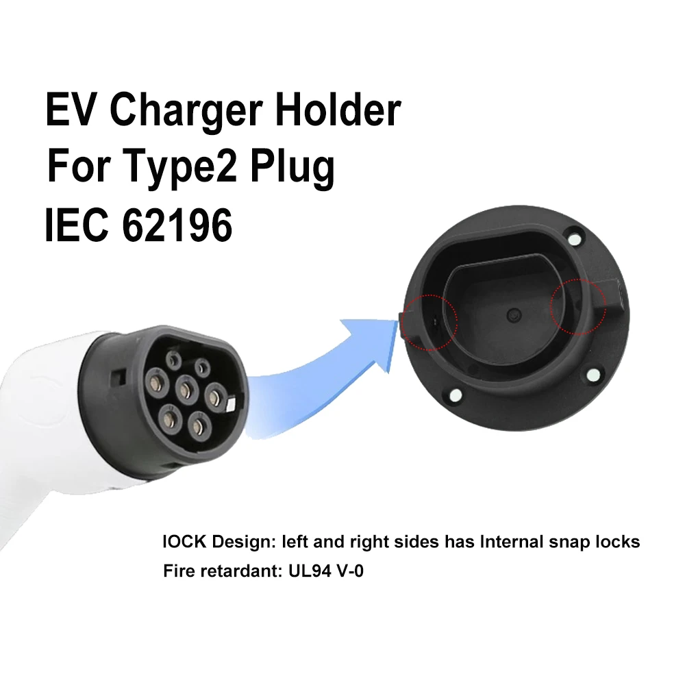 Type 2 EV Charger Cable Holder Eletric Car EVSE Dummy Socket For IEC 62196-2 Connector Plug With Spring Screw Buckle Wall Mount