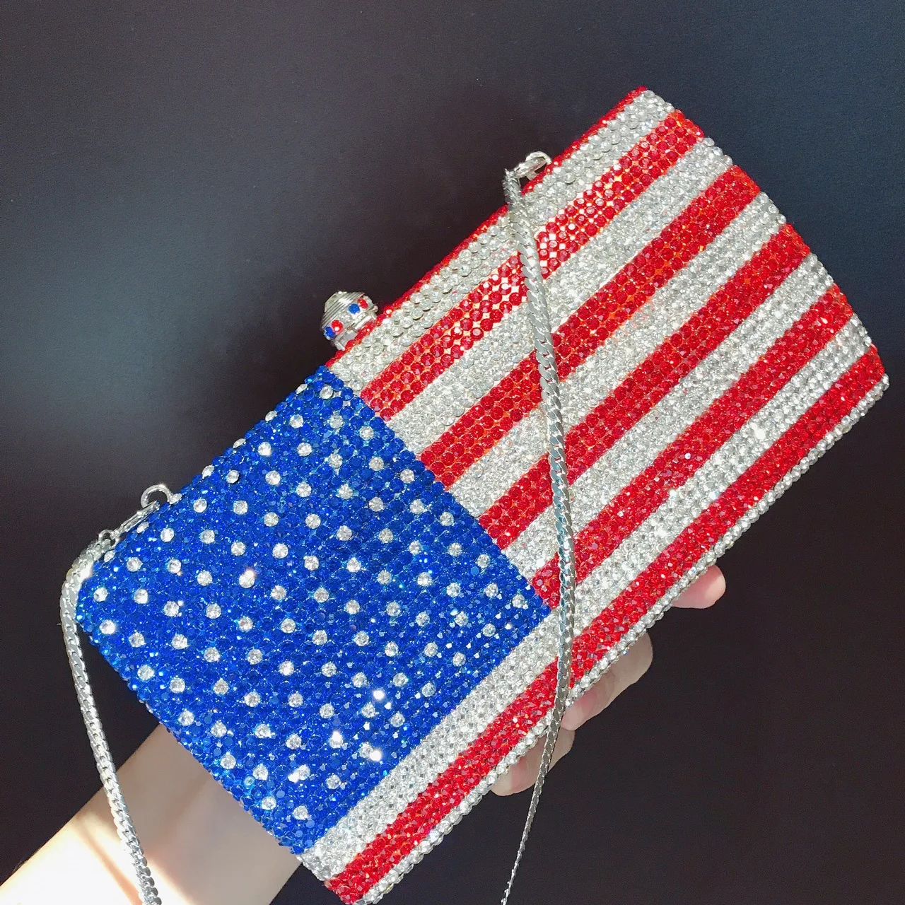 American Flag Women Rhinestone Evening Bags Crystal Designer Clutch Purse Diamond Clutches for Lady Luxury Party Banquet Bags