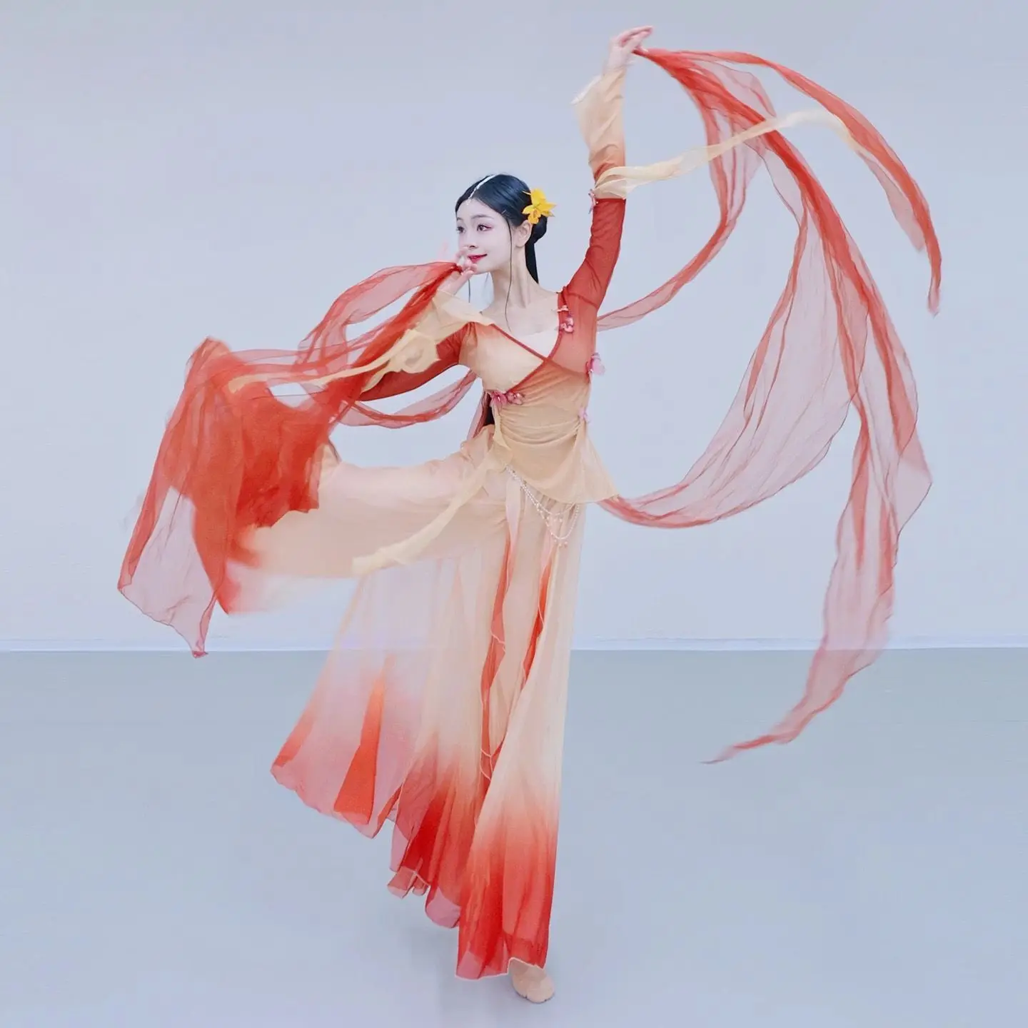 2025 New Classical Dance Dress Gradient Butterfly Body Rhyme Yarn Dress Elegant And Immortal Chinese Practice Set Performance