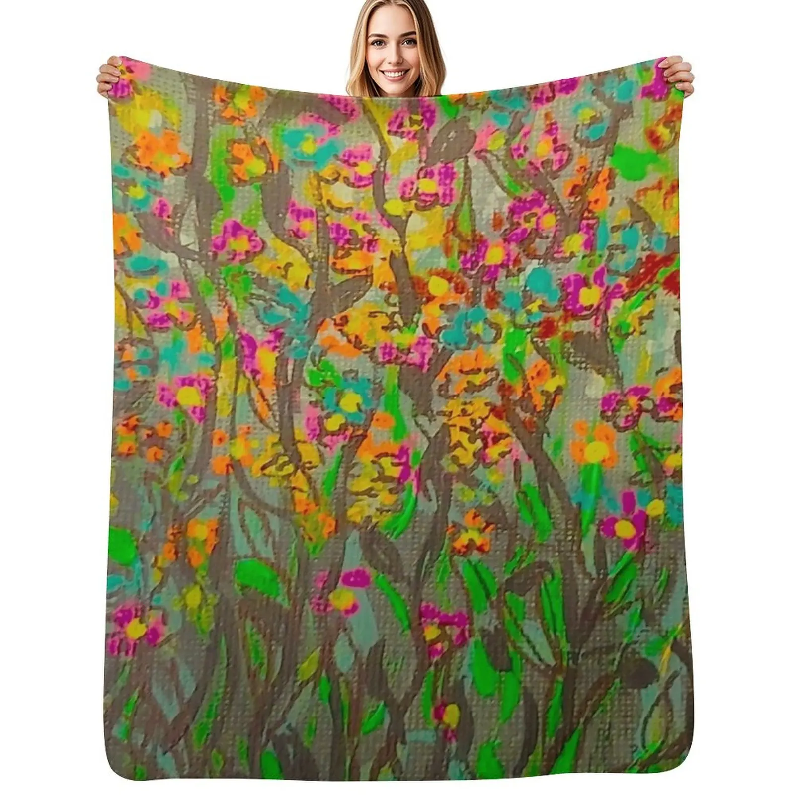 Florets (5) - Wild Flower Meadow Throw Blanket Fluffy Cozy Throw Blanket for Home Decor