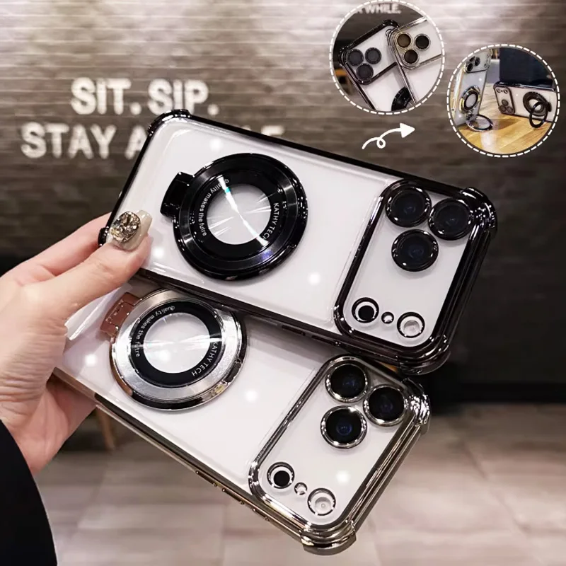 Transparent shockproof Magnetic Holder Phone Bracket Case For Samsung Galaxy S26 S25 S24 S23 S22 S21 Ultra FE Edge Stand Cover