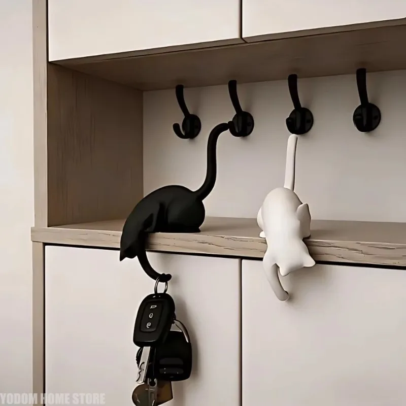 Creative Upside‑Down Cat‑Shaped Wall Hanger Key Hook Storage Rack Practical Home Decor Craft Present