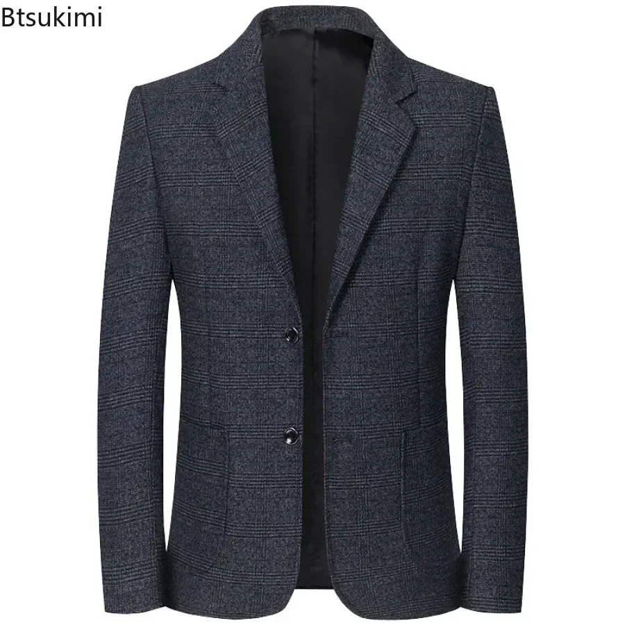 New 2024 Men\'s Fashion Blazers Single Breasted Autumn Winter Two Buttons Double Pockets Suits Men\'s Business Casual Suits Jacket