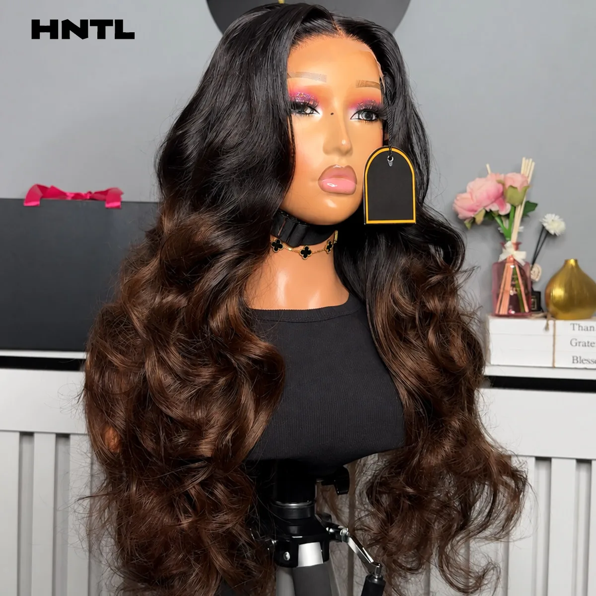 400 Density 5by5 Ombre Brown Loose Body Wave Glueless Wig Human Hair 13x6 HD Transparent Lace Front Bouncy Wig Ready to Wear Wig