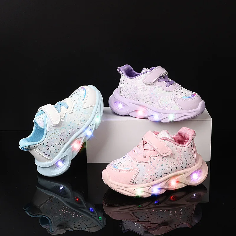 

Kids Light Up Shoes Casual Footwear Children Sneakers Girl Princess Shoes Flower Butterfly Toddler Sport Shoes Little Female