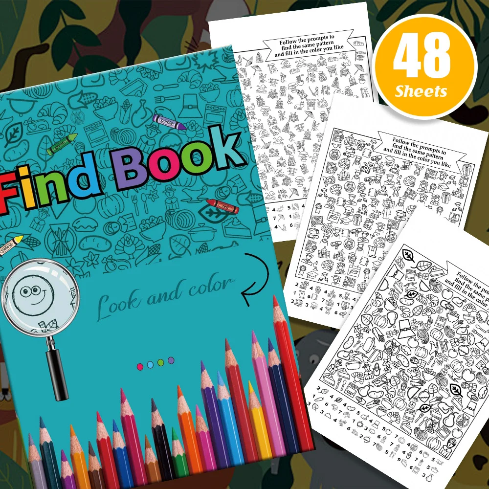 

48-Page Fun Pattern Coloring Book with 100+ Hidden Challenges A4 Size Thick Print Focus Training Activity Book for Kids & Adults