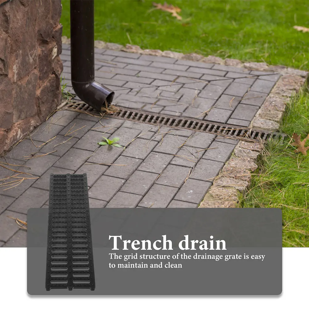 

High-Density Trench Grate Drainage Cover Kitchen Bathroom Noise Reduction Plastic Channel Grate Easy Cleaning Floor Drain Black