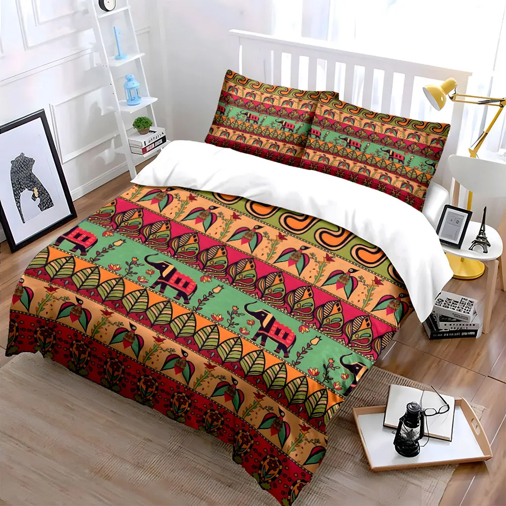 Indian Mehndi style pattern elephant leaf Print Soft Comfortable Duvet Cover Bedding Set Included 1*Duvet Cover 2*Pillowcases