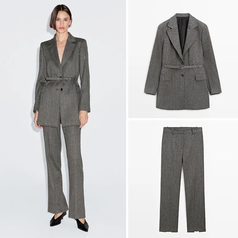 

New Arrival Autumn Women's Suiting Jacket And Pants Set Standard Fit Long Sleeve Button Closure Ladies Commute Style