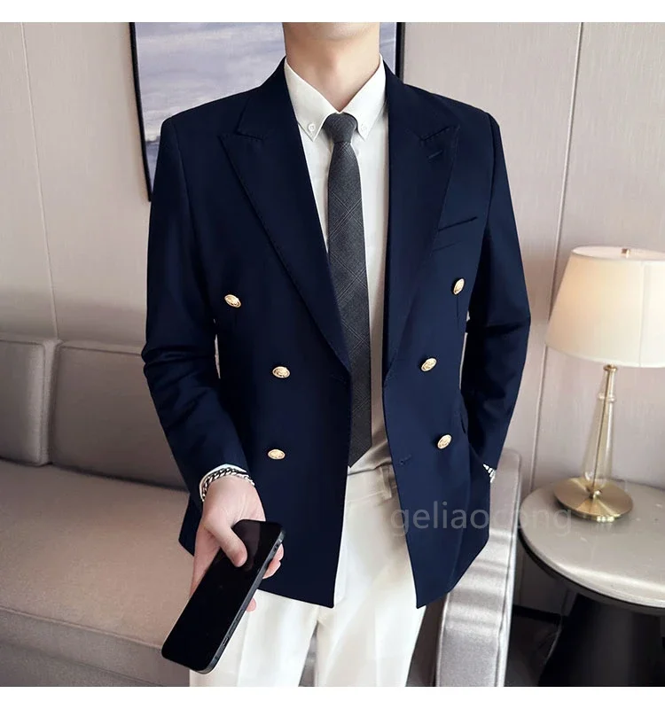 Navy Blue/Black Smoking Jacket for Men Double Breasted Peak Lapel Slim Fit Suit Blazer for Prom Party Formal1 Piece Wedding Coat