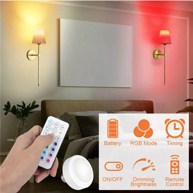 American Retro Wall Lamp Fabric Lampshade Bedroom Bedside Resding Wall Light Bathroom Lamp RGB Battery Light Bulb Night Light