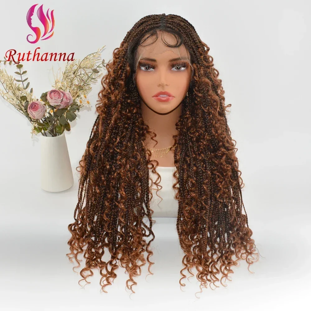 Full Lace Afro Dreadlocks Braided Synthetic Wig For Women Crochet Braids 30 Inch Transparent Lace Baby Hair Braided Fashion Wig