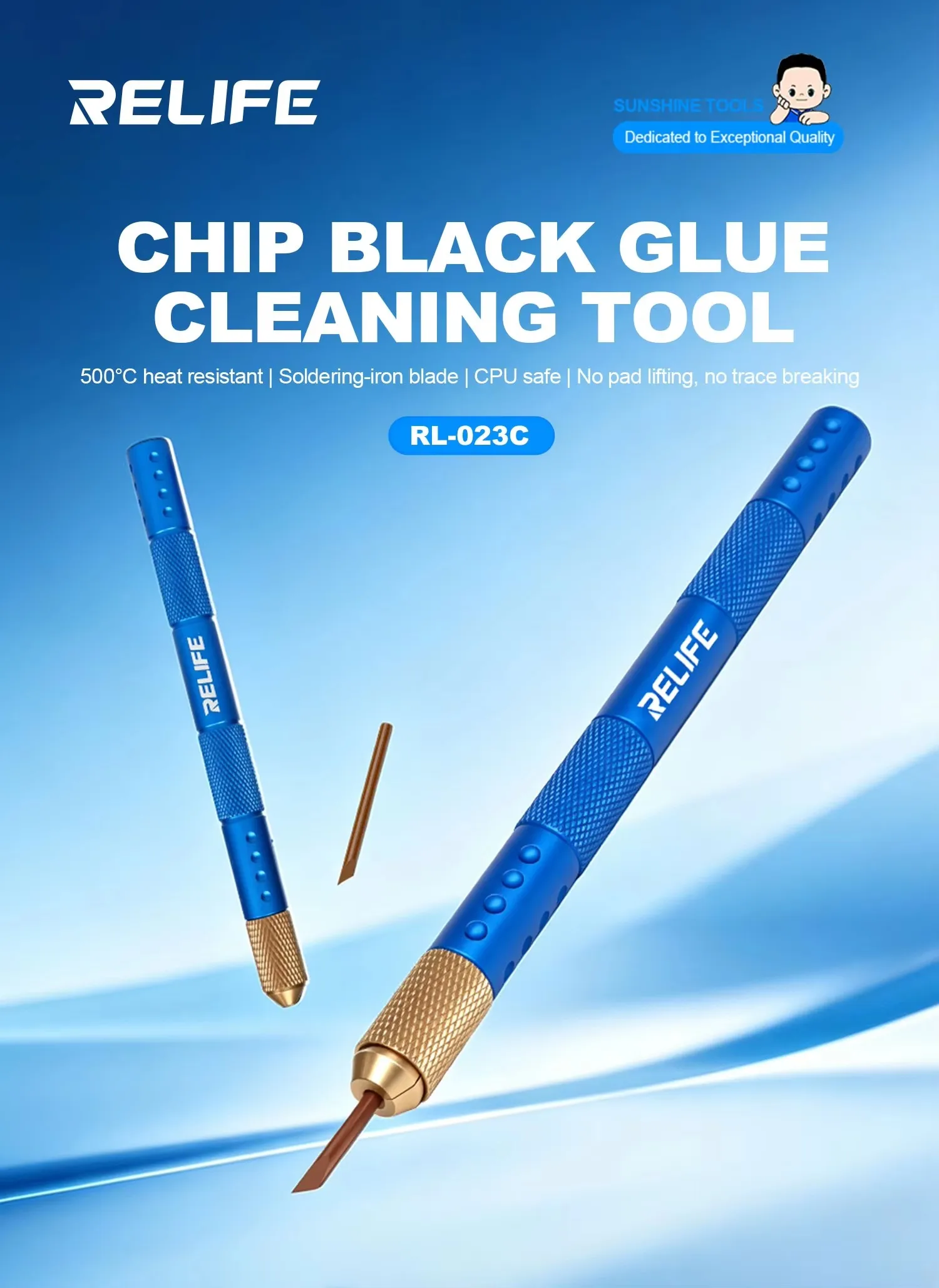 RELIFE RL‑023C CPU Black Glue Remover Tool Non‑Scratch PI Tip Prevent Pad Lifting for Phone Mainboard Chip IC Repair Maintenance