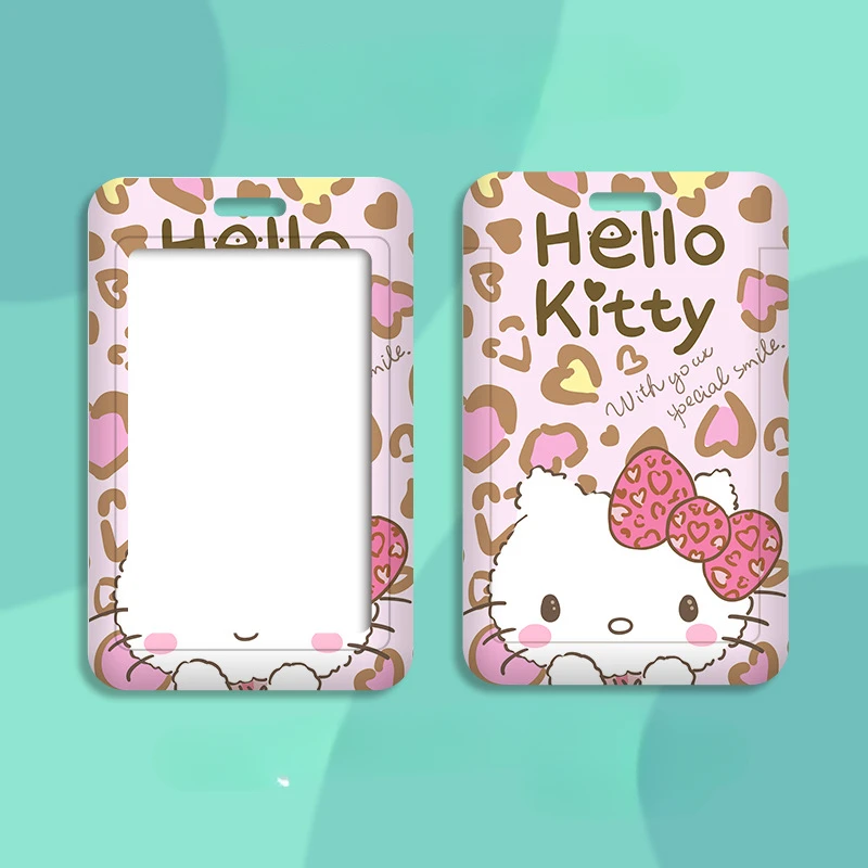 حامل شارة هوية Kawaii Hello Kitty للنساء ، حامل بطاقة الحبل ، كم بطاقة الائتمان ، لطيف ، عمودي ، أنيمي ، سانريو ، فتاة